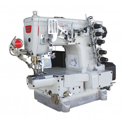 BRUCE 264G-01CBx356/UT Плоскошовна машина ланцюжкового стібка з мікроциліндричною платформою (довжина охвату 180 мм.), електромагнітна обрізка нитки та підйомник лапки, LED підсвітка робочої зони, прямий привід. Міжголкова відстань 5,6 мм.