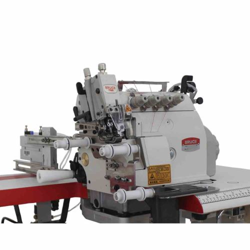 BRUCE BRC-5114TD-M03/333/KS/FR01 Overlock z łożem cylindrycznym, 2-igłowy, 4 nitkowy z górnym transportem, pnewmatychnym obcinaniem łańcuszka, podnosenime stopki oraz pnewmatychnymy rolkami FR01
